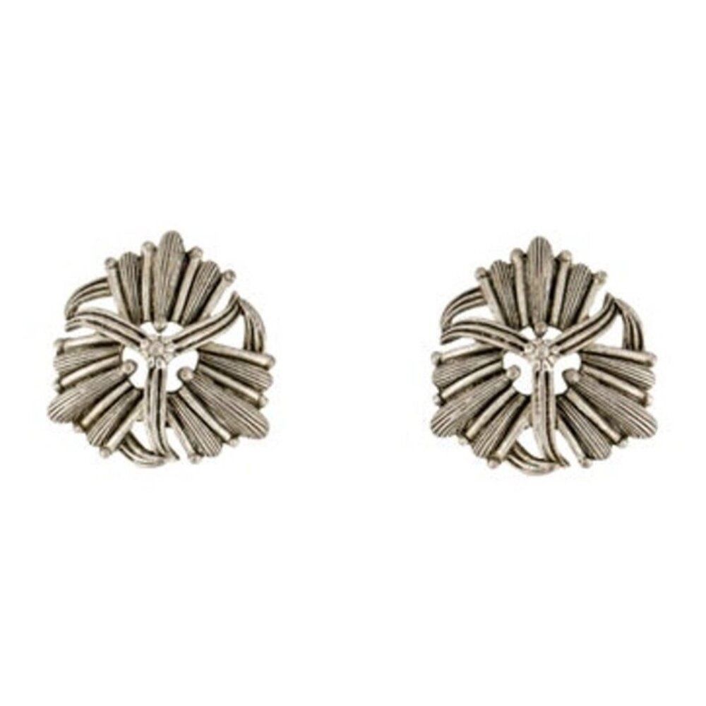 Oscar De La Renta Authentic Vintage Silver Flower Clip On Earrings